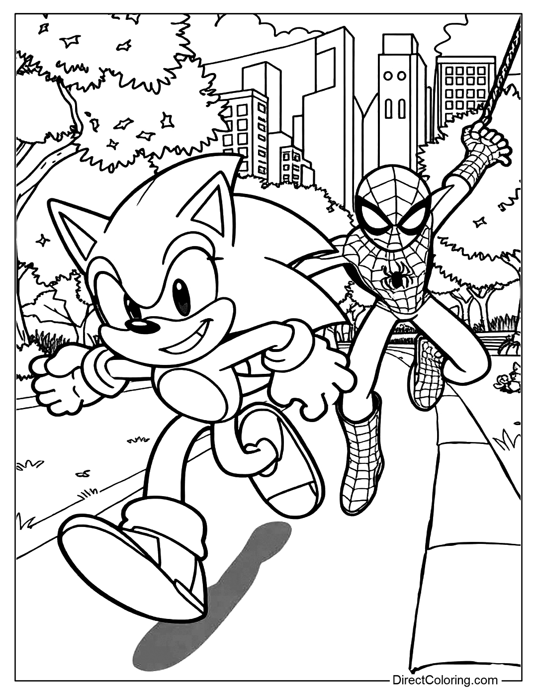 Sonic and Spider-Man Color Page Printable​